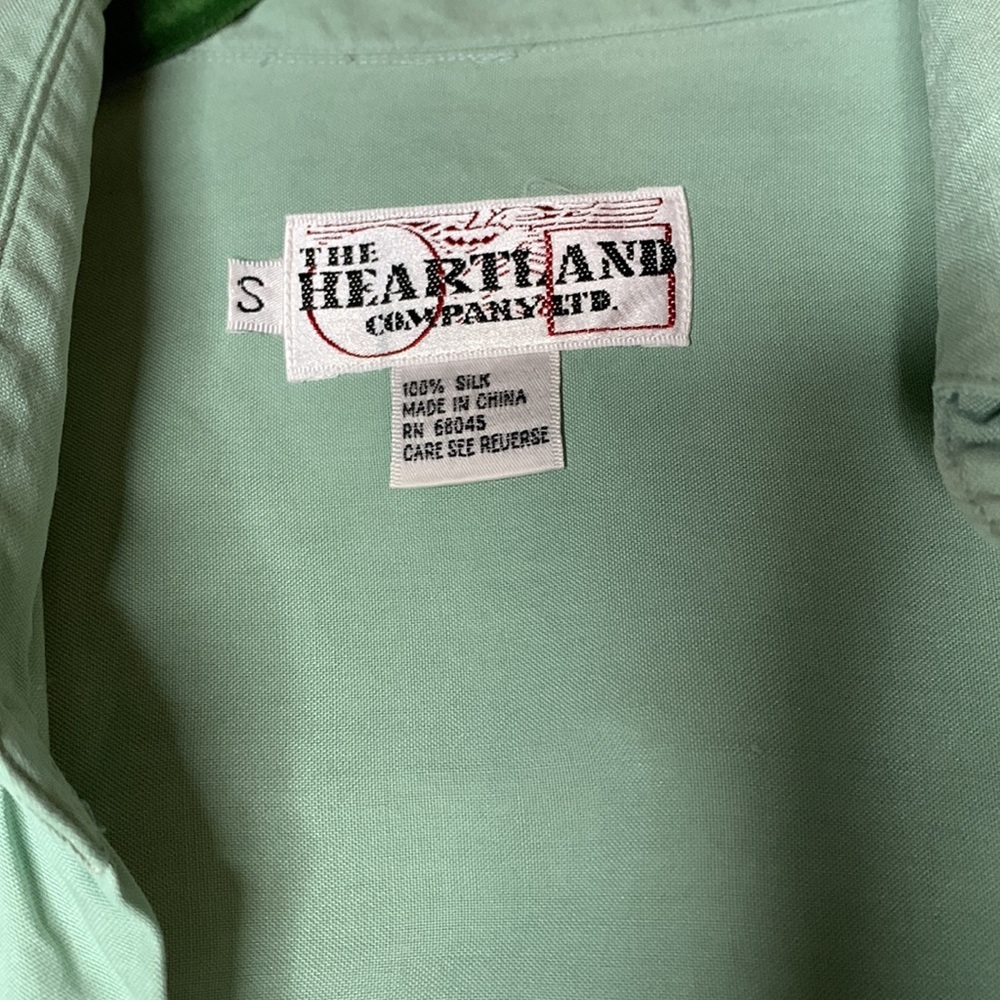 Vintage Men's Mint Green Button-Up Silk Shirt (S) - Picture 2 of 8